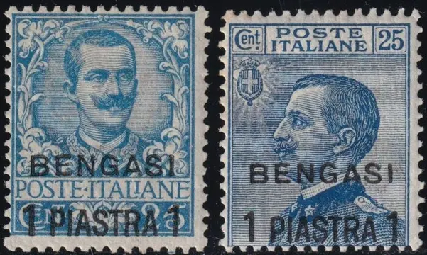 Levant - Benghazi 1901/11 - Complete set of the 2 overprinted values 1 pi. on 25 c. azure, mint with full gum - Sassone n.1/2