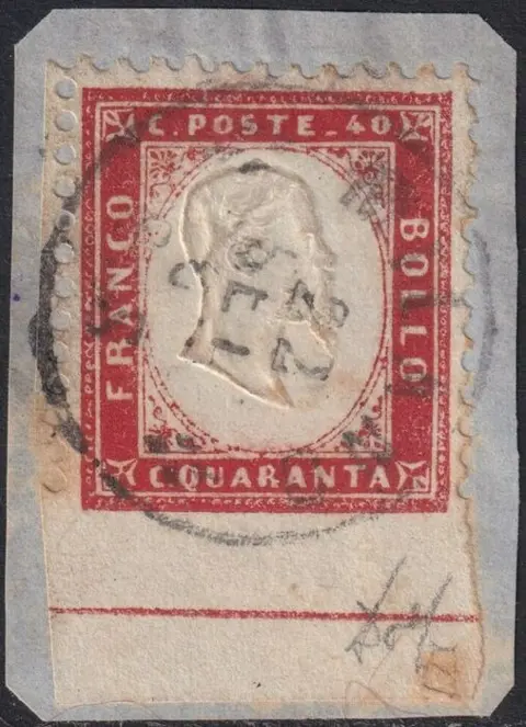 Koninkrijk Italië 1863 - I^ Em. 40 c. Non Dentellato in basso bordo integrale usato molto raro Certificato - Sassone 3l