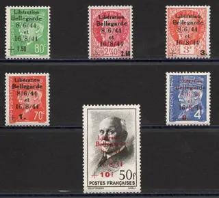 Frankrijk 1944 - Lot of stamps of the Liberation of Bellegarde from No. 1 to 6, mint*, signed. Beautiful. - Mayer