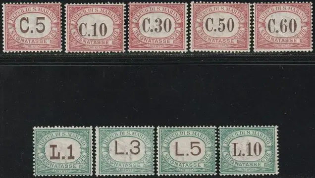 San Marino 1924 - Segnatasse colori cambiati Serie Completa integra rara lusso - Sassone S.801