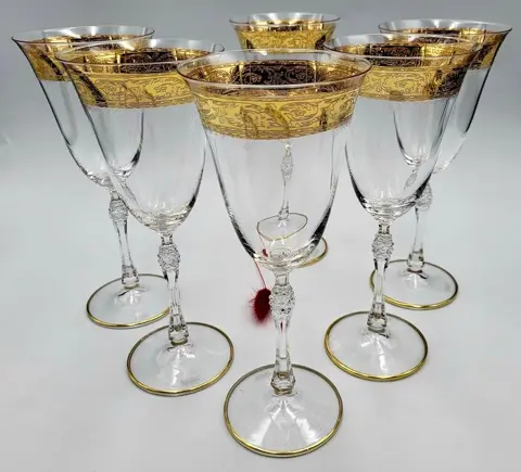 Boemia - Grote wijnglazen (6) - .999 (24 kt) goud, Kristal