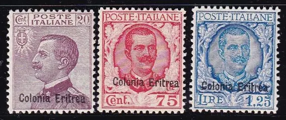 Italiaans Eritrea 1928 - Victor Emmanuel III, 3 values with very good centring. - sassone 123-125-126