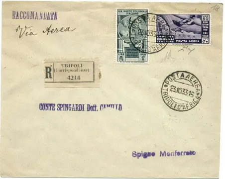 Italië - koloniën (algemene uitgaves) 1933 - Fiftieth Eritrean anniversary, 2 high values on registered mail - Sassone N. 30 + A21