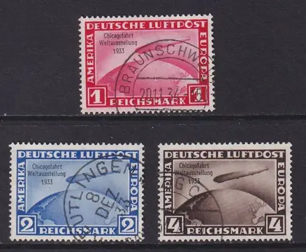 Duitse Rijk 1933 - Chicagofahrt. Gekeurd: Oechsner BPP - Michel: 496/498