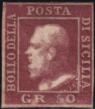 Italiaanse oude staten - Sicilië 1859 - 50 gr. brown lacquer, oily print, Ivory Head, pos. 56, mint with full gum, rare - Sassone n.14