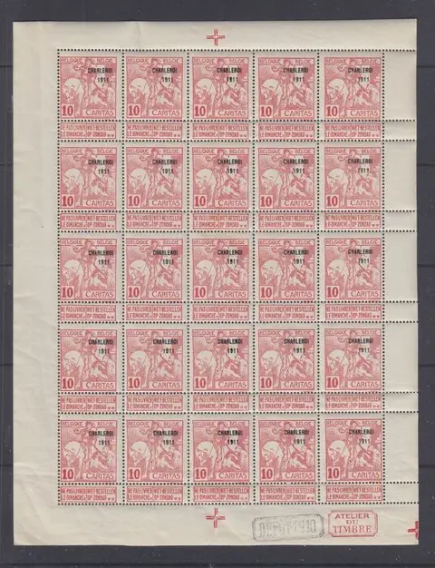 België 1911 - Caritas - OBP : 106 in velletje van 25 met V 1