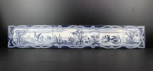 Hemiksem - Art Nouveau florale set van zes wandtegels