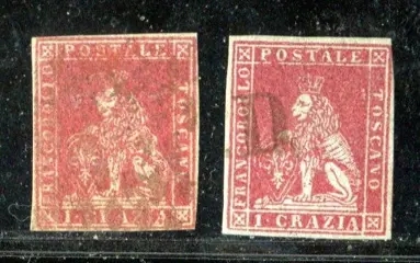 Italiaanse oude staten - Toscane 1851 - 1 crazia azure paper 1st issue and 1 crazia grey paper. - Sassone 4, 4b