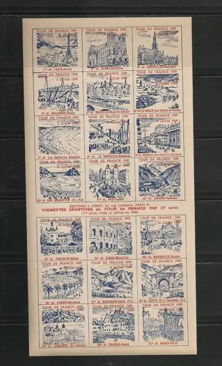 Frankrijk 1949 - TOUR DE FRANCE 1949 Very rare Block of 21 vignettes