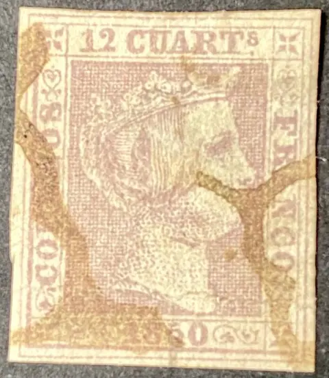Spanje 1850 - Isabella II. 12 cuartos lilac - Edifil 2