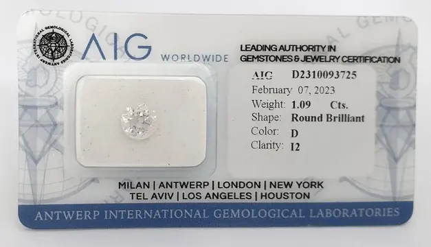 Diamant - 1.09 ct - Briljant - D (kleurloos) - P2, ** NO