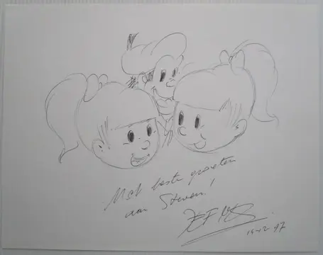 Jommeke - opdrachttekening Jef Nys - Annemieke en Rozemieke + Pekkie - (1997)