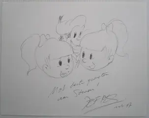 Jommeke - opdrachttekening Jef Nys - Annemieke en Rozemieke + Pekkie - (1997)