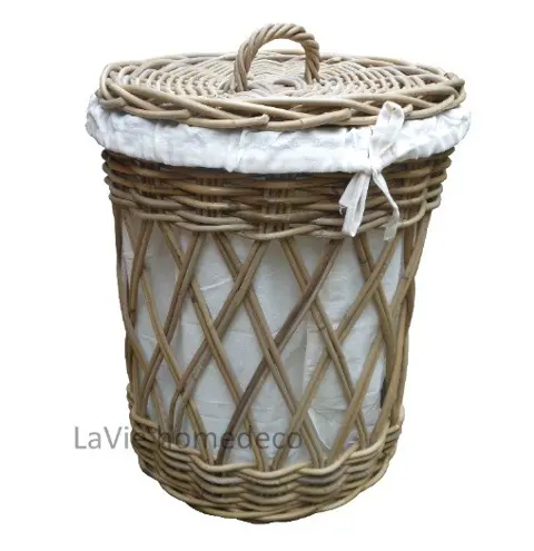 Grote wasmand riet rond met deksel