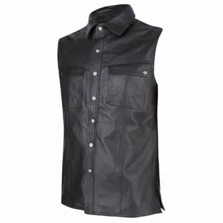 Mouwloos leren overhemd in small t/m 6xl