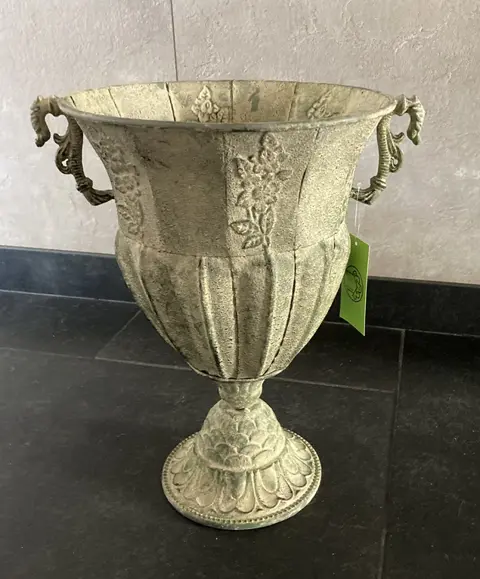 FLOWERPOT DECORATIE OP VOET OLD GREEN 36 cm NIEUW