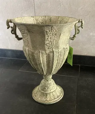 FLOWERPOT DECORATIE OP VOET OLD GREEN 36 cm NIEUW