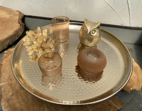 PLATEAU DIENBLAD SCHAAL NIKKEL GROOT DIA 43 cm NIEUW