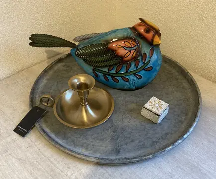 GROOT PLAT INDUSTRIEEL DIENBLAD – OUD IJZEREN SCHAAL – GROOT KAARS PLATEAU DIA 40 cm NIEUW