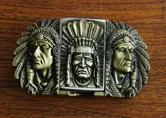Aansteker buckle gesp " Indianen " koperkleurig