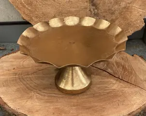 PRESENTEER- BONBON- CUBCAKE SCHAAL OP VOET GOLD DIA 21 CM NIEUW