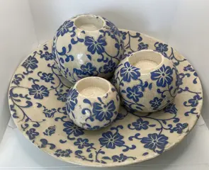 SCHAAL GROOT MET 3 BOL KANDELAARS NIEUW