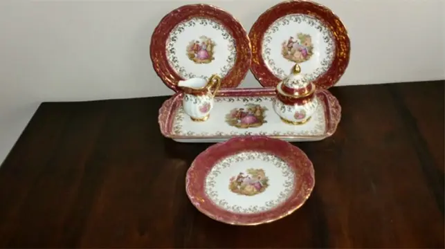 6 delig hand gemaakt 22 karat blad gold service