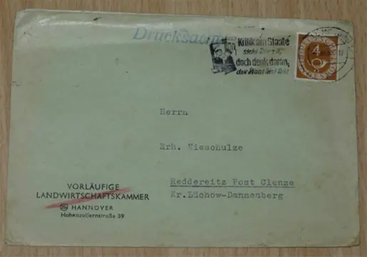 Envelop, Duitsland, met dagstempel, 1955.