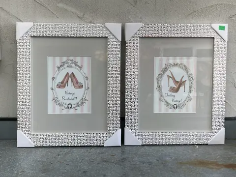 SCHILDERIJ NAALDHAK SCHOENEN SET MET ZILVEREN LIJST 43X36 cm Nieuw