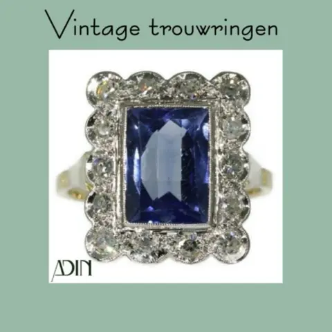 Vintage trouwring met saffier en diamantjes