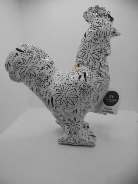 HAAN EDSON ZWART WIT BLOEMEN HANDGESCHILDERD 24 CM NIEUW