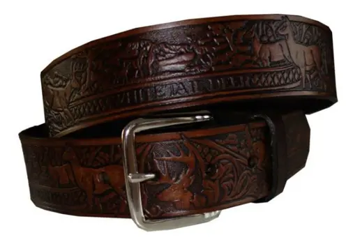 Leren Buckle riem " Hert " Donker bruin