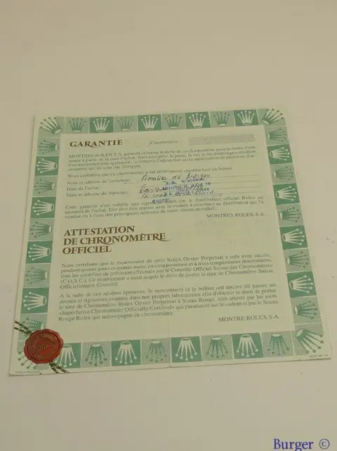 Rolex Warranty Certificate Ref: 69173