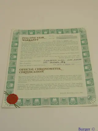 Rolex Warranty Certificate Ref: 16628
