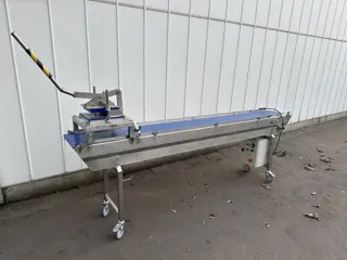 Snijmachine voor het snijden van vierkante blokken 5x5 cm met transportband