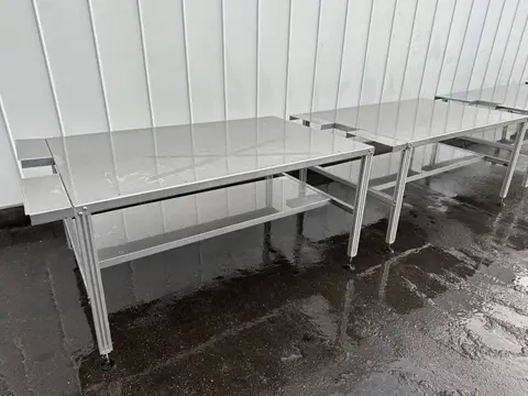 Martin Stolze RVS werktafel met aluminium poten 196 x 120 cm