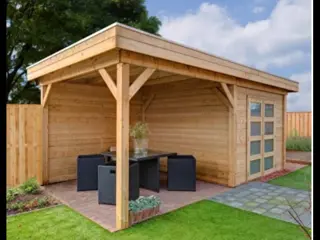 Tuinhuis-Blokhut Kolibri 250x250 met Luifel 600cm