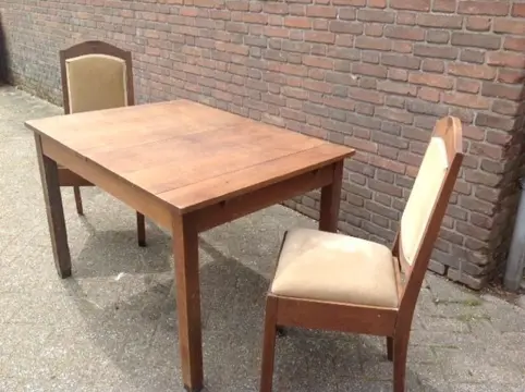 Eetkamerset , eiken - tafel + 4 beklede stoelen