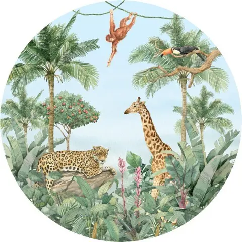 Behangcirkel Jungle Aquarel, Muurcirkel, Muurdeco4kids