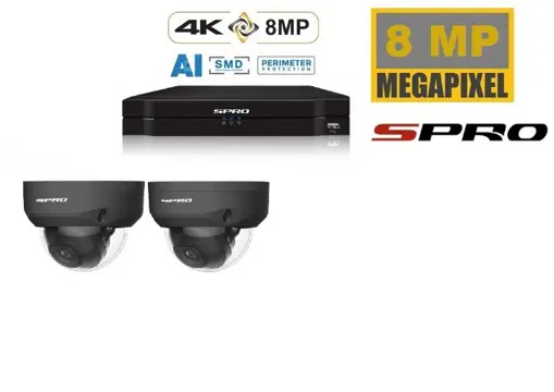 SPRO camerasysteem met 2 X 8 MP dome camera