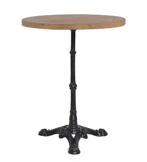 Teakhouten terras bistrotafel rond 60 cm gietijzeren voet