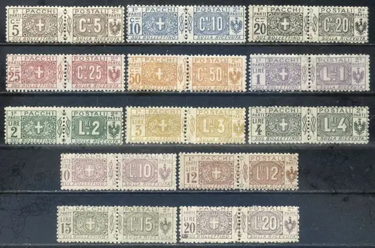 Italië 1914/1922 - Postal parcels with knot in the centre, set of 13 values. With certificate. - Sassone N. 7/19