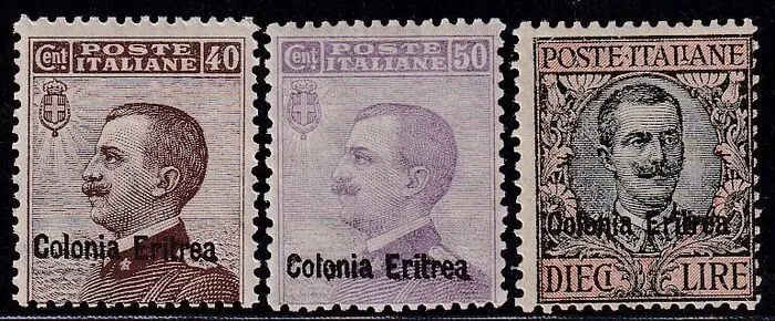 Italiaans Eritrea 1916 - Victor Emmanuel III, 3 overprinted values. With certificate - sassone 338/40
