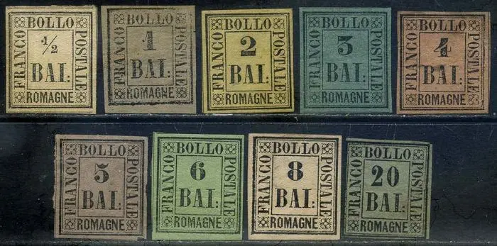 Romagne 1859 - Complete set of 9 values with slight flaws. - Sassone N. 1/9