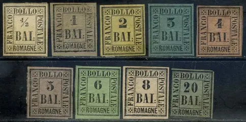 Romagne 1859 - Complete set of 9 values with slight flaws. - Sassone N. 1/9