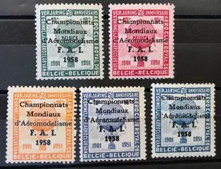België 1951 - Erinnofilie Ballons "Belgica" - Opdruk "FAI 1958" - E77 + E77 Kleurproeven