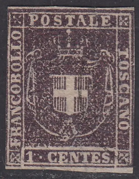 Italiaanse oude staten - Toscane 1860 - Governo Provvisorio, scudo di Savoia sormontato da corona Reale c. 1 violetto scuro - Sassone N. 18c