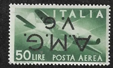 Italië 1992 - A.M.G. V.G. 50 lire airmail with inverted overprint, Raybaudi signature - Sassone N.8b