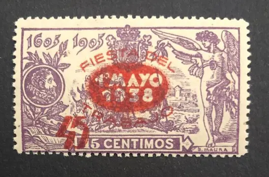Spanje 1938 - Stamp with red overprint - Edifil 761hcc