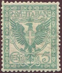 Koninkrijk Italië 1901 - ‘Floreale’ 5 cents azure green. With good centring - Sassone N. 71